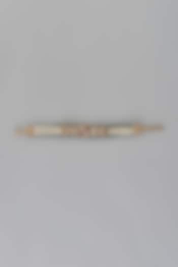 Gold Finish Kundan Polki & Multi-Colored Stone Temple Bracelet by VASTRAA Jewellery at Pernia's Pop Up Shop