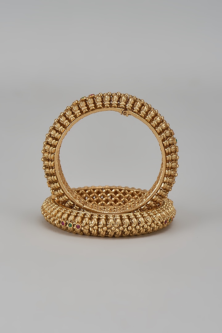 Gold Finish Temple Bangles (Set of 2) by VASTRAA Jewellery at Pernia's Pop Up Shop