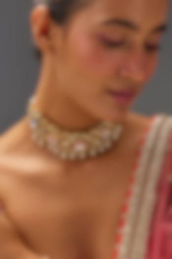 Gold Finish Kundan Polki Necklace by VASTRAA Jewellery at Pernia's Pop Up Shop
