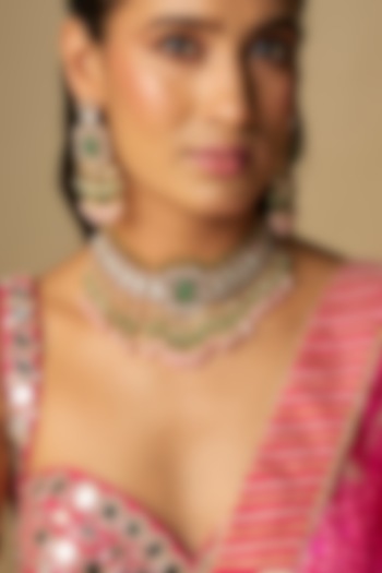 Gold Finish Pink Stone Necklace Set by VASTRAA Jewellery at Pernia's Pop Up Shop