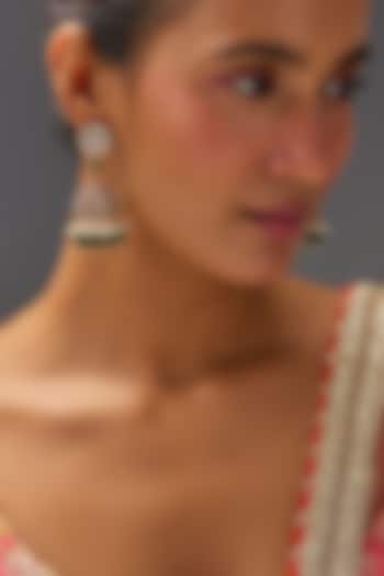 Gold Finish Kundan Polki & Green Stone Jhumka Earrings by VASTRAA Jewellery at Pernia's Pop Up Shop