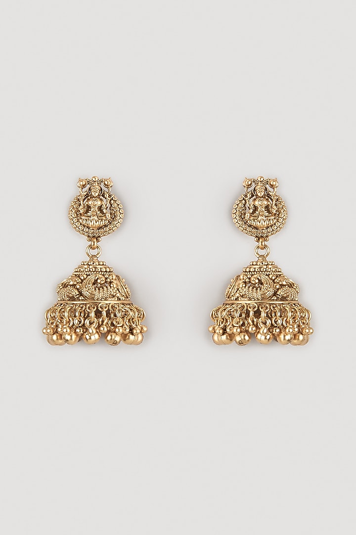 Gold Finish Jhumka Earrings by VASTRAA Jewellery at Pernia's Pop Up Shop