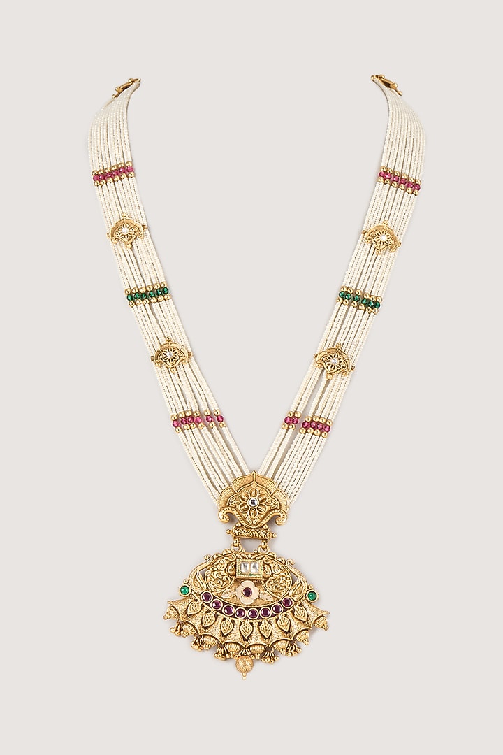 Gold Finish Mixed Metal Long Necklace by VASTRAA Jewellery at Pernia's Pop Up Shop