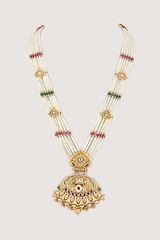 Gold Finish Mixed Metal Long Necklace by VASTRAA Jewellery