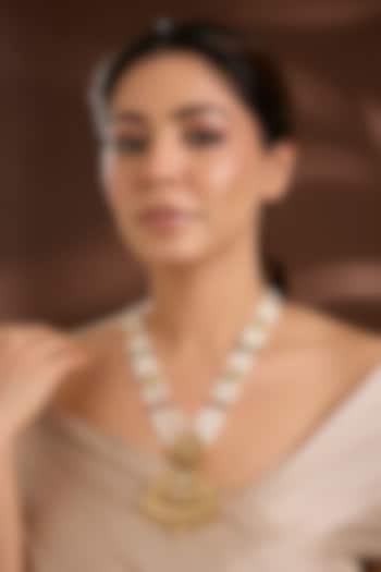 Gold Finish Pearl Long Necklace by VASTRAA Jewellery at Pernia's Pop Up Shop