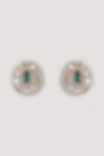 Gold Finish Kundan Polki & Green Stone Stud Earrings by VASTRAA Jewellery at Pernia's Pop Up Shop