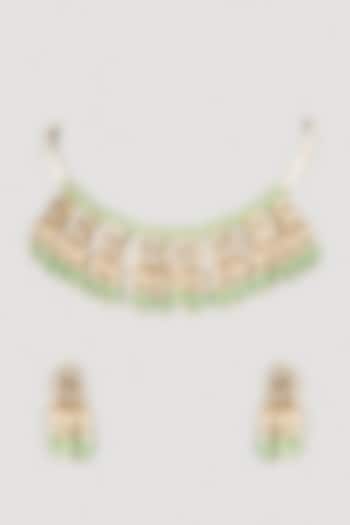 Gold Finish Kundan Polki & Pearl Necklace Set by VASTRAA Jewellery at Pernia's Pop Up Shop