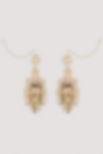 Gold Finish Red Stone Dangler Earrings by VASTRAA Jewellery at Pernia's Pop Up Shop