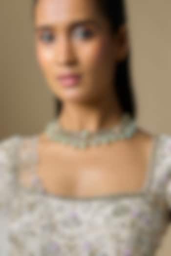 White Finish Mint Green Stone Choker Necklace by VASTRAA Jewellery at Pernia's Pop Up Shop