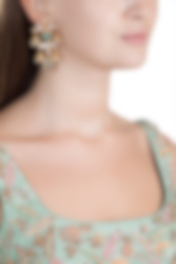 Gold Finish Kundan Polki & Pearl Engraved Earrings by VASTRAA Jewellery