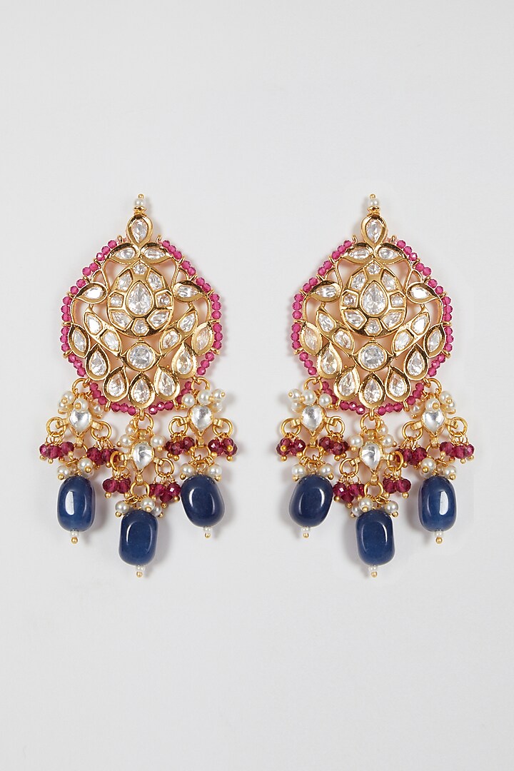 Gold Finish Kundan Polki Beaded Necklace Set by VASTRAA Jewellery at Pernia's Pop Up Shop