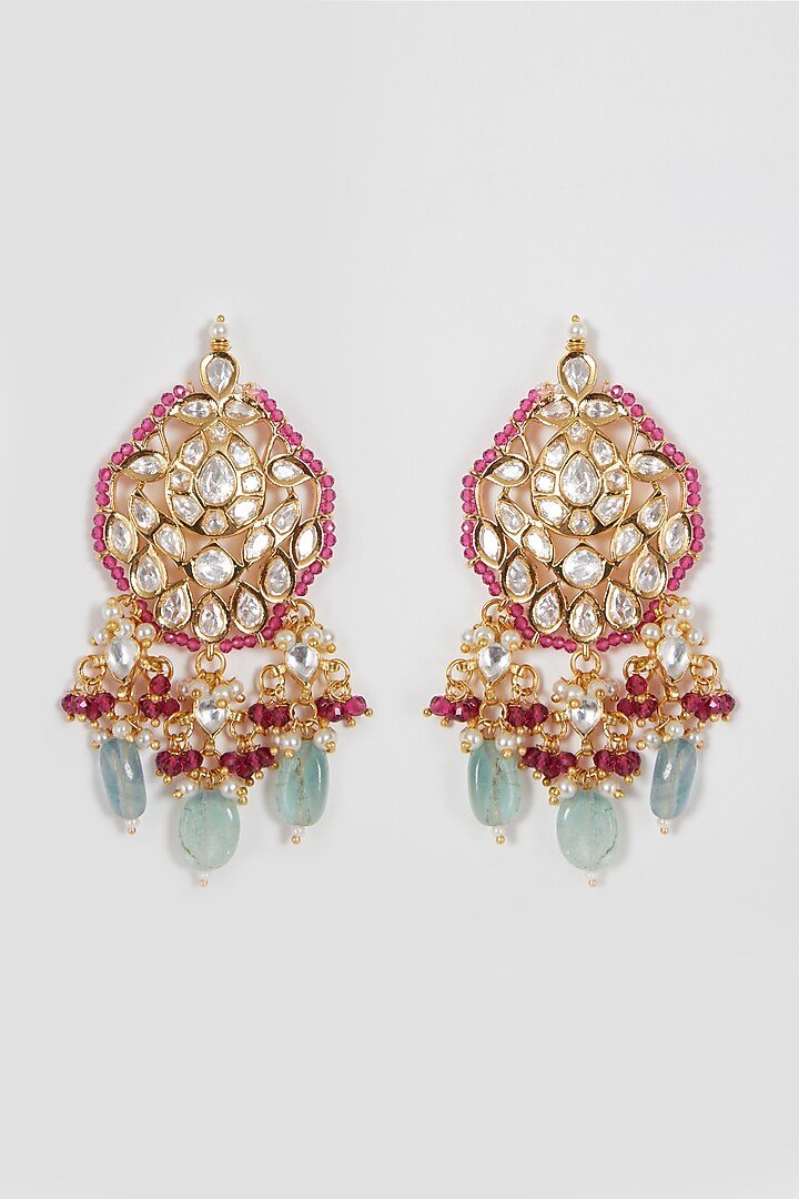 Gold Finish Kundan Polki & Beaded Choker Necklace Set by VASTRAA Jewellery at Pernia's Pop Up Shop