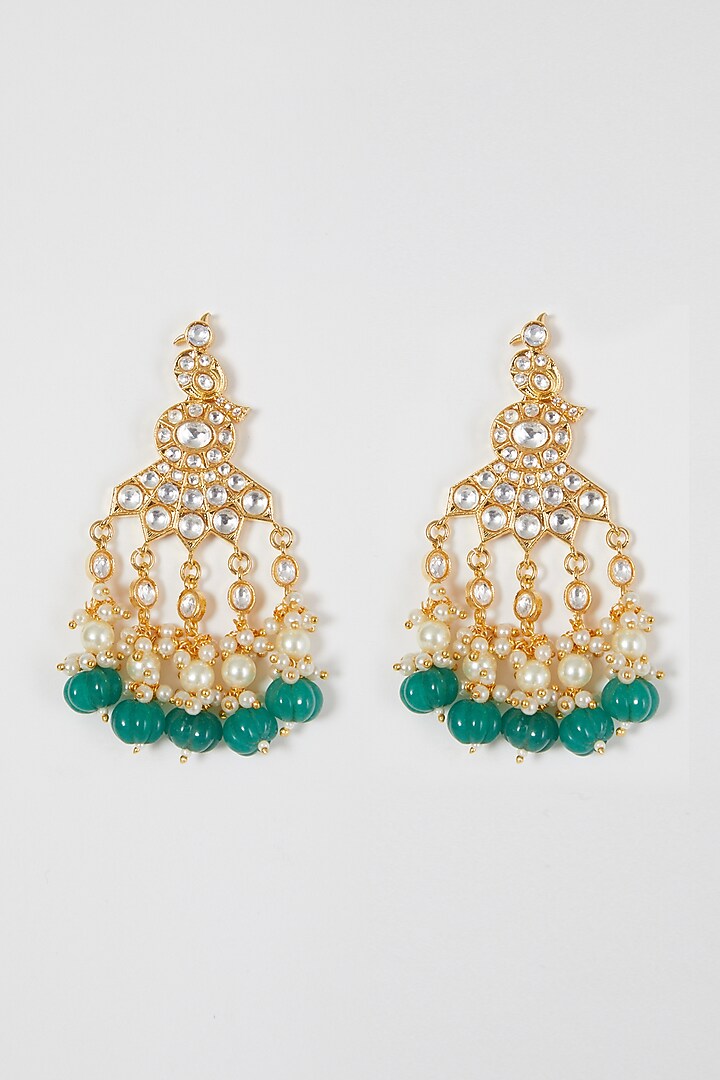 Gold Finish Kundan Polki Beaded Long Necklace Set by VASTRAA Jewellery at Pernia's Pop Up Shop