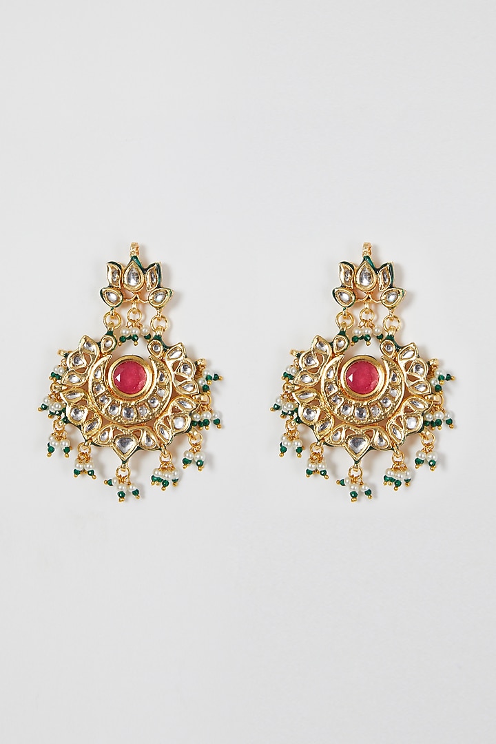 Gold Finish Kundan Polki & Navratna Stone Necklace Set by VASTRAA Jewellery at Pernia's Pop Up Shop