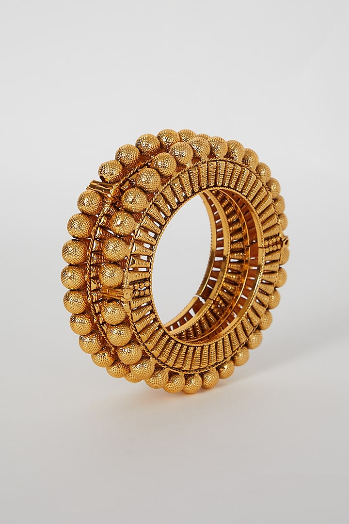 Gold Finish Bangles (Set of 2) by VASTRAA Jewellery at Pernia's Pop Up Shop