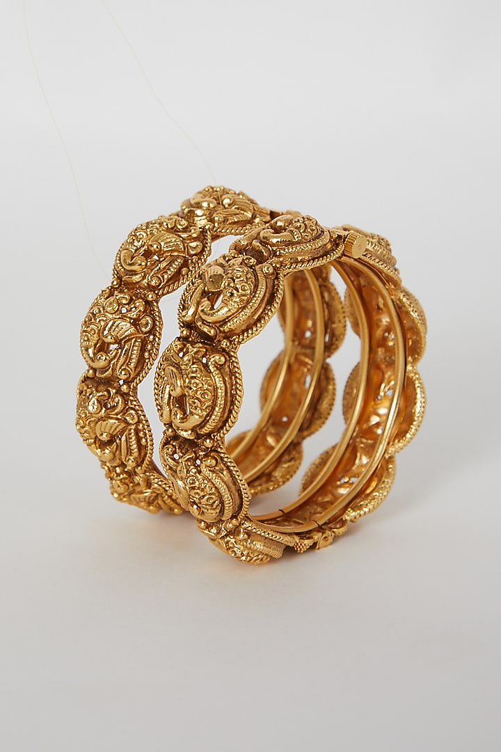 Gold Finish Temple Motifs Bangles by VASTRAA Jewellery at Pernia's Pop Up Shop