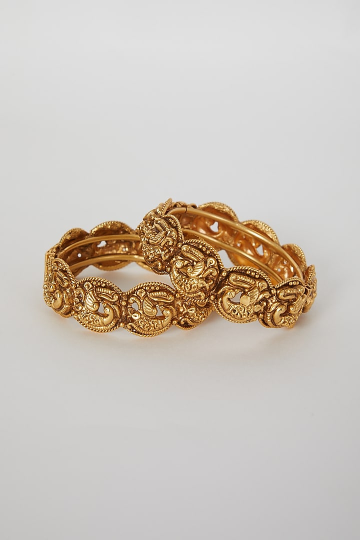 Gold Finish Temple Motifs Bangles by VASTRAA Jewellery at Pernia's Pop Up Shop