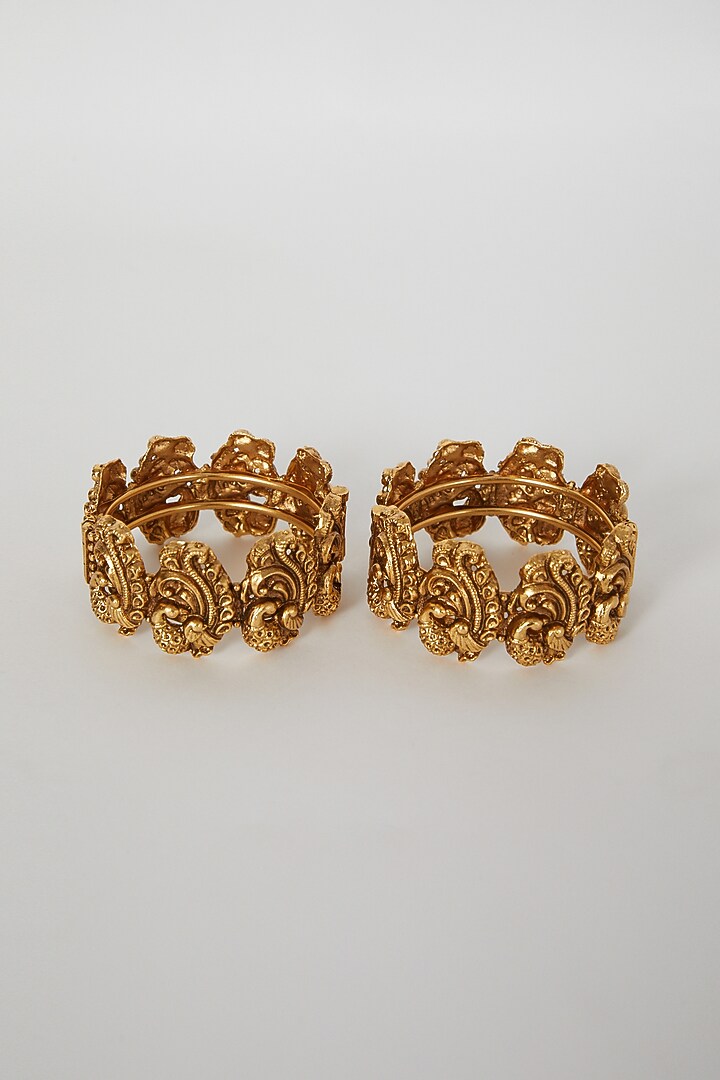Gold Finish Openable Temple Motifs Bangles (Set of 2) by VASTRAA Jewellery at Pernia's Pop Up Shop