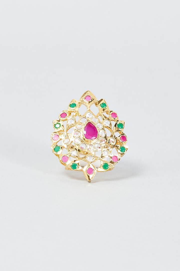 Gold Finish Kundan Polki Ring by VASTRAA Jewellery at Pernia's Pop Up Shop