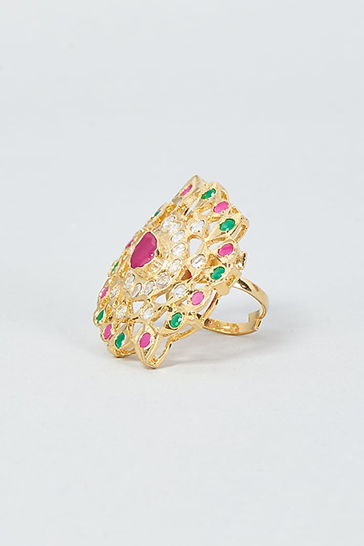 Gold Finish Kundan Polki Ring by VASTRAA Jewellery at Pernia's Pop Up Shop