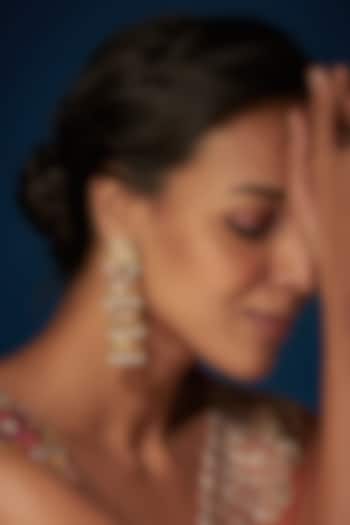 Gold Finish Kundan Polki & Pearl Jhumka Earrings by VASTRAA Jewellery at Pernia's Pop Up Shop