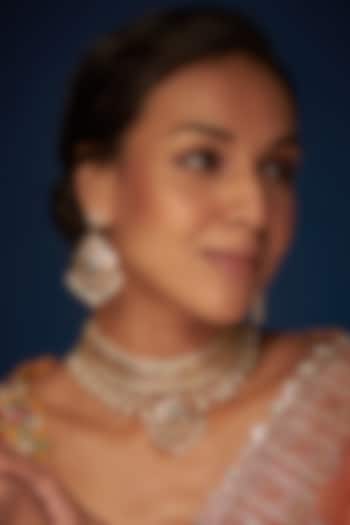 Gold Finish Kundan Polki & Multi-Colored Stone Choker Necklace Set by VASTRAA Jewellery at Pernia's Pop Up Shop