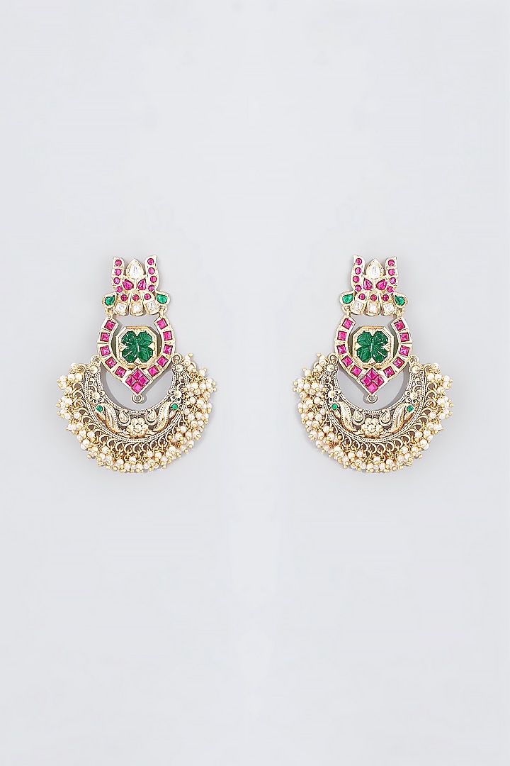 Gold Finish Temple Chandbaali Earrings by VASTRAA Jewellery at Pernia's Pop Up Shop