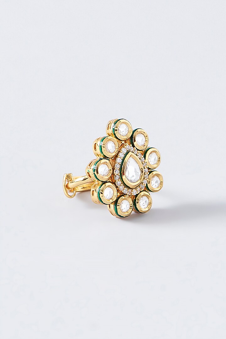 Gold Finish Kundan Polki Ring by VASTRAA Jewellery at Pernia's Pop Up Shop