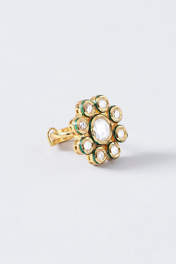 Gold Finish Kundan Polki Ring by VASTRAA Jewellery at Pernia's Pop Up Shop