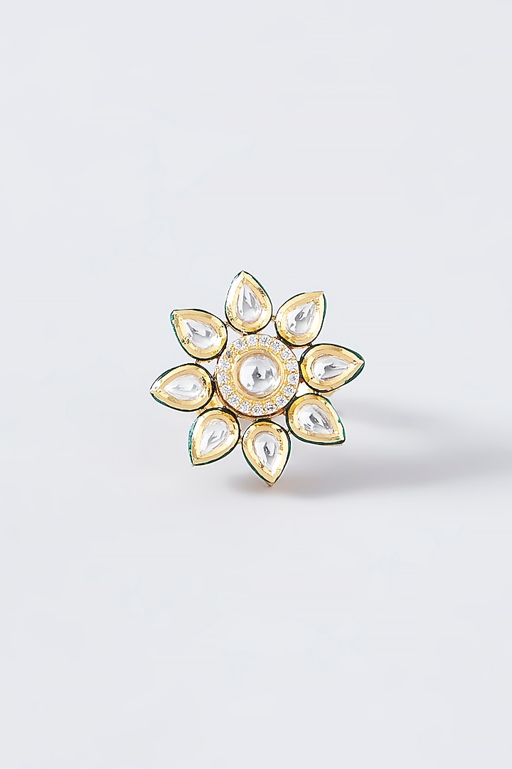 Gold Finish Kundan Polki Ring by VASTRAA Jewellery at Pernia's Pop Up Shop