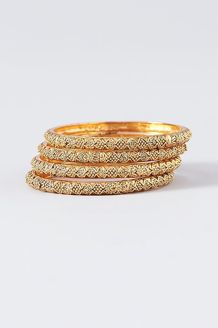 Gold Finish Temple Bangles (Set Of 4) by VASTRAA Jewellery at Pernia's Pop Up Shop