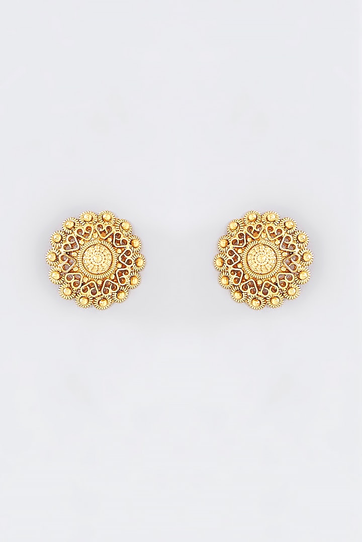 Gold Finish Kundan Polki Temple Necklace Set by VASTRAA Jewellery at Pernia's Pop Up Shop
