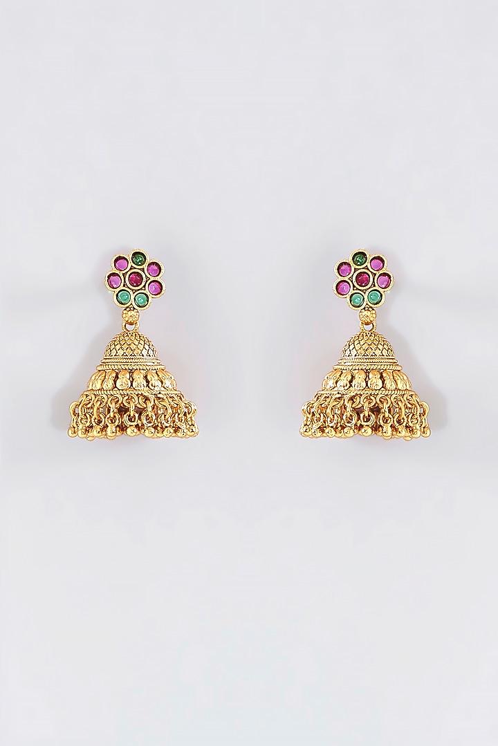 Gold Finish Kundan Polki Temple Necklace Set by VASTRAA Jewellery at Pernia's Pop Up Shop