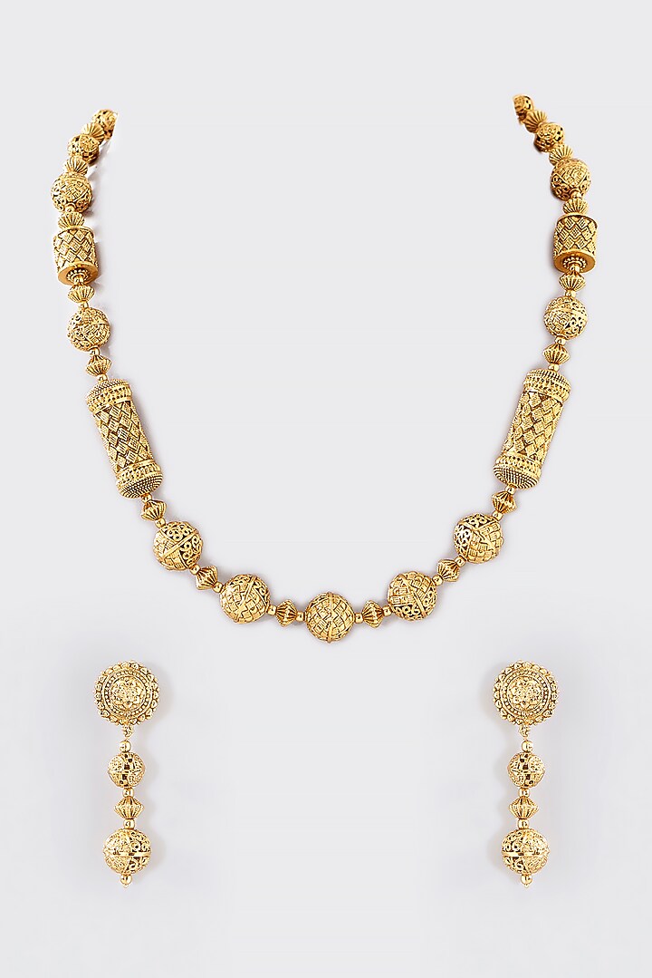 Gold Finish Kundan Polki Temple Mala Set by VASTRAA Jewellery at Pernia's Pop Up Shop