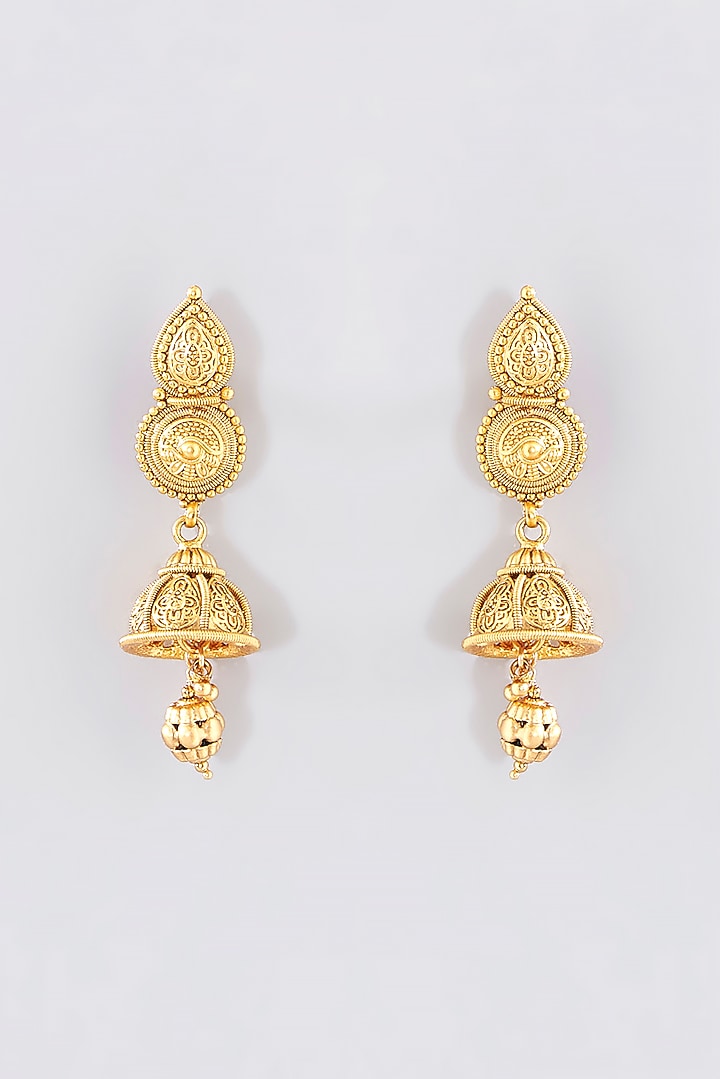 Gold Finish Kundan Polki Temple Necklace Set by VASTRAA Jewellery at Pernia's Pop Up Shop