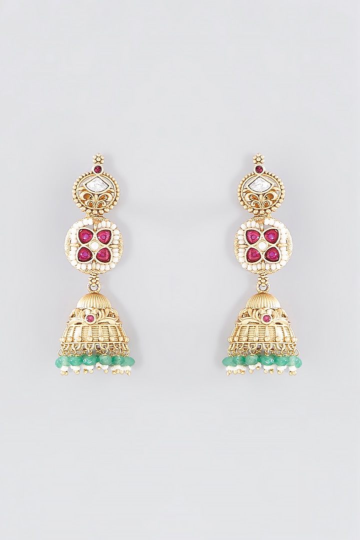 Gold Finish Kundan Polki Necklace Set by VASTRAA Jewellery at Pernia's Pop Up Shop