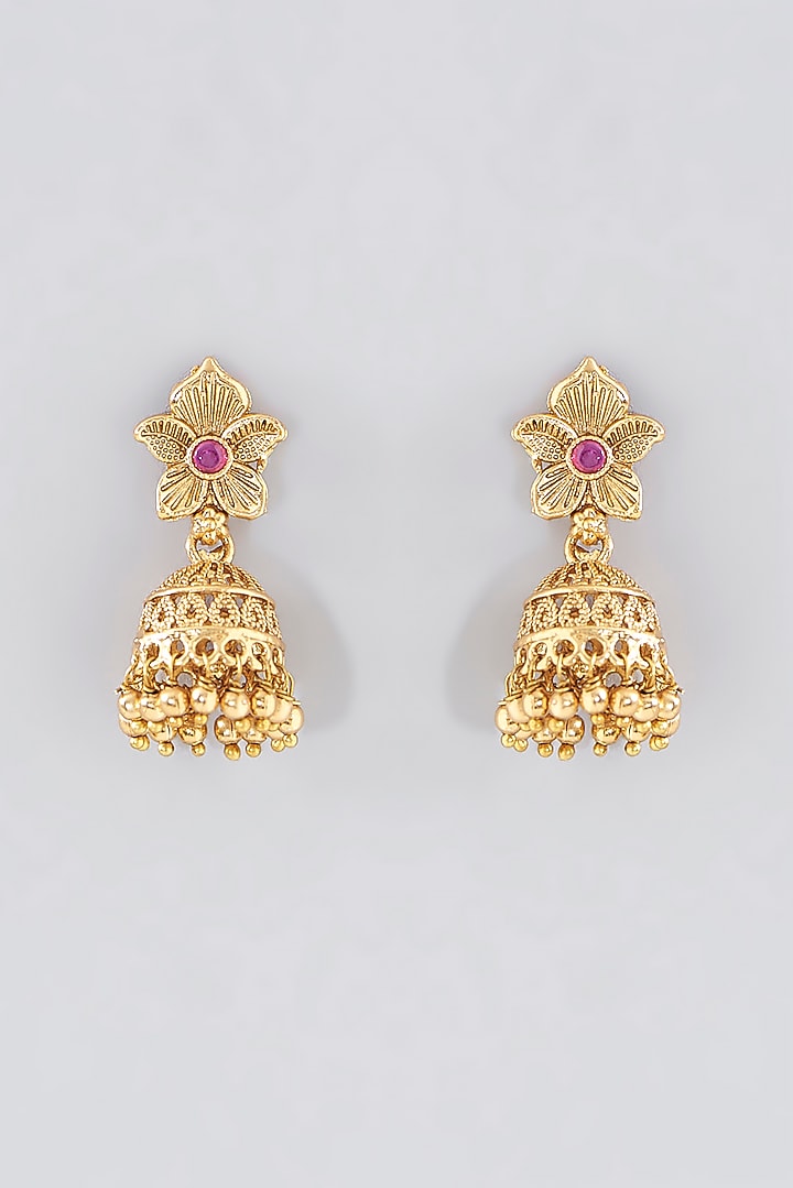 Gold Finish Kundan Polki & Pearl Long Temple Necklace Set by VASTRAA Jewellery at Pernia's Pop Up Shop