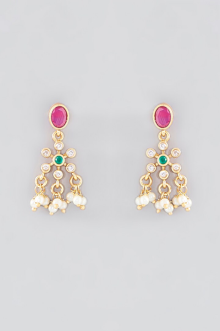 Gold Finish Kundan Polki & Red Stone Necklace Set by VASTRAA Jewellery at Pernia's Pop Up Shop