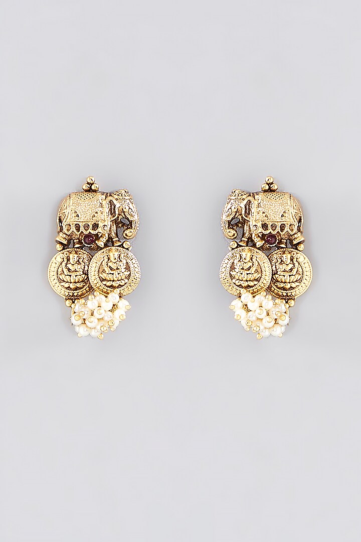 Gold Finish Pearls Temple Necklace Set by VASTRAA Jewellery at Pernia's Pop Up Shop