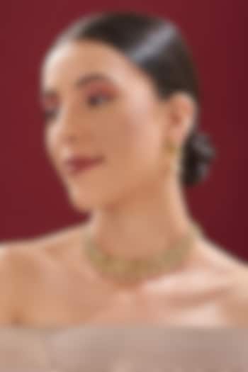 Gold Finish Kundan Polki Temple Necklace Set by VASTRAA Jewellery at Pernia's Pop Up Shop