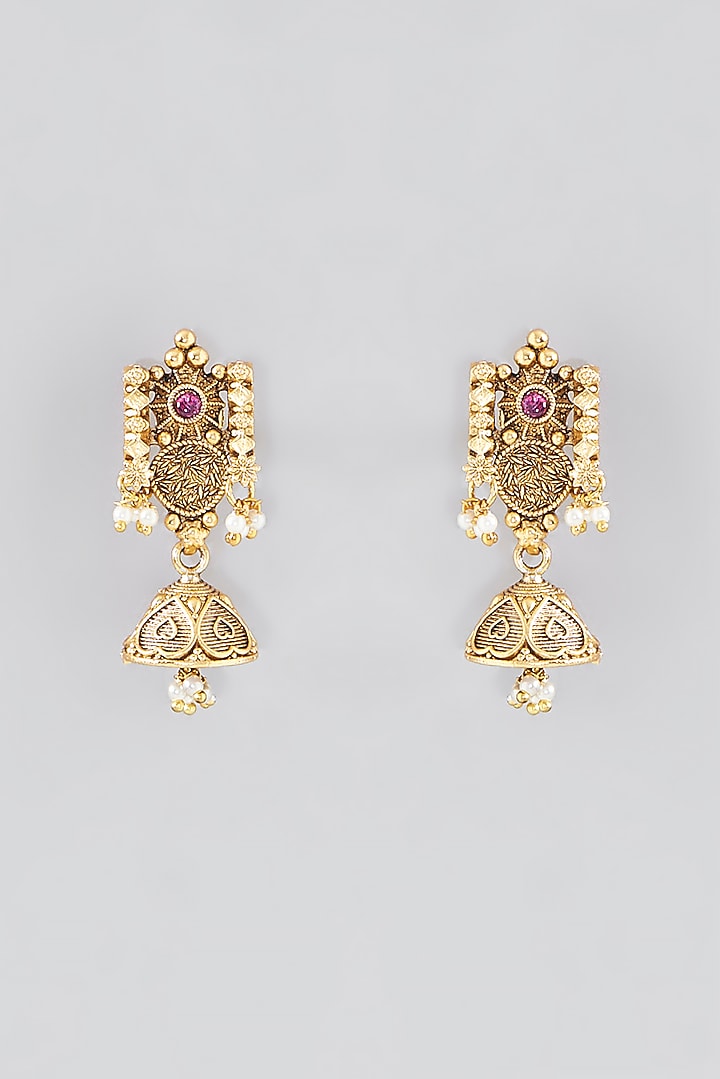 Gold Finish Kundan Polki Temple Necklace Set by VASTRAA Jewellery at Pernia's Pop Up Shop