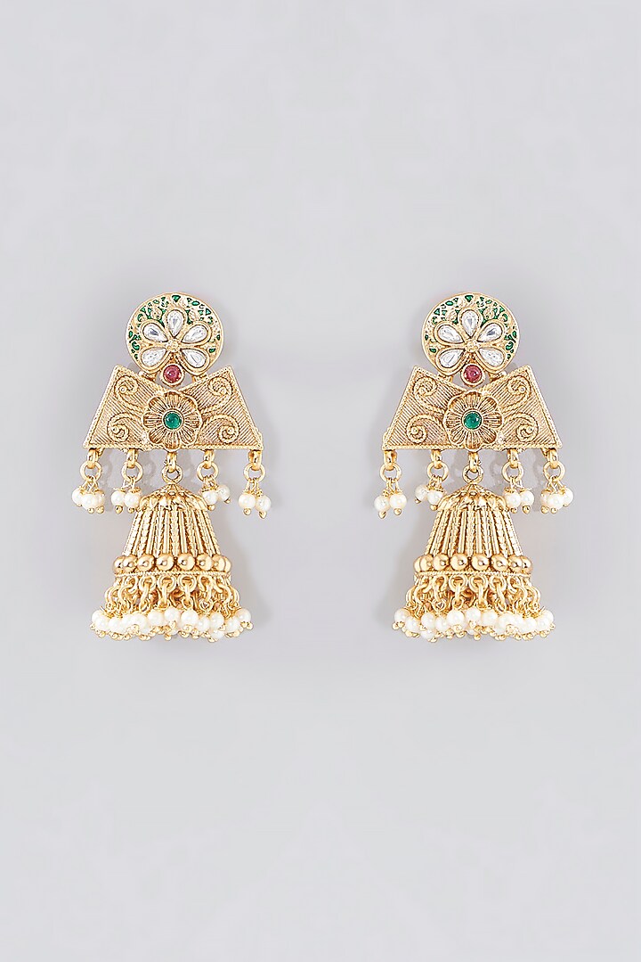 Gold Finish Kundan Polki Temple Necklace Set by VASTRAA Jewellery at Pernia's Pop Up Shop