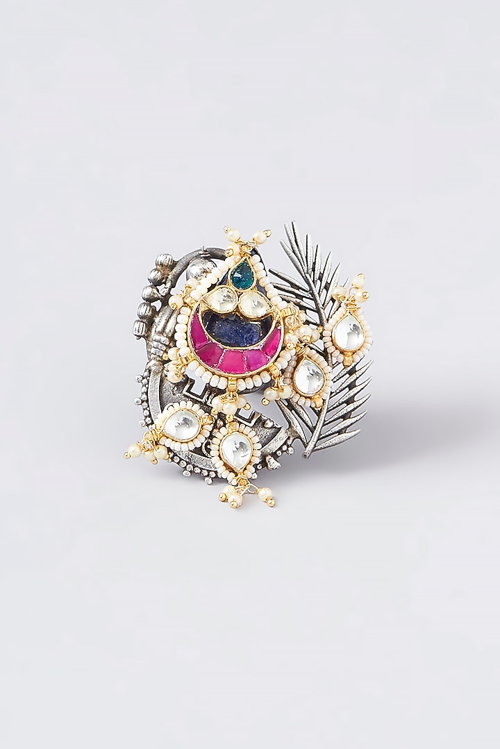 Black Rhodium Finish Multi-Colored Stone Ring by VASTRAA Jewellery at Pernia's Pop Up Shop