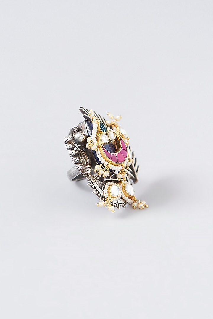 Black Rhodium Finish Multi-Colored Stone Ring by VASTRAA Jewellery at Pernia's Pop Up Shop