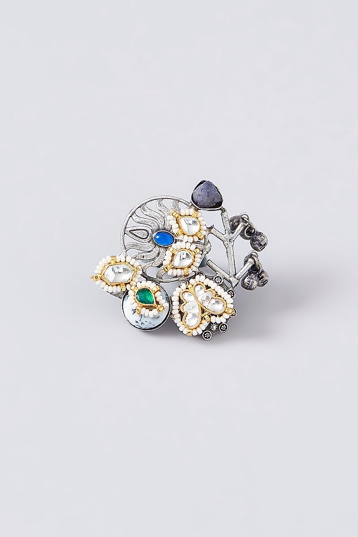 Black Rhodium Finish Multi-Colored Stone Ring by VASTRAA Jewellery at Pernia's Pop Up Shop