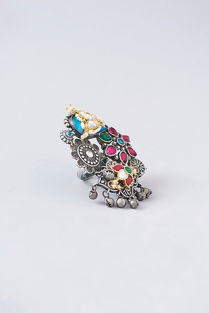 Black Rhodium Finish Multi-Colored Stone Ring by VASTRAA Jewellery at Pernia's Pop Up Shop