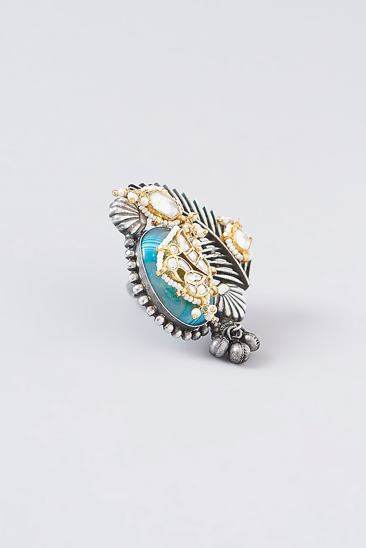 Black Rhodium Finish Multi-Colored Stone Ring by VASTRAA Jewellery at Pernia's Pop Up Shop
