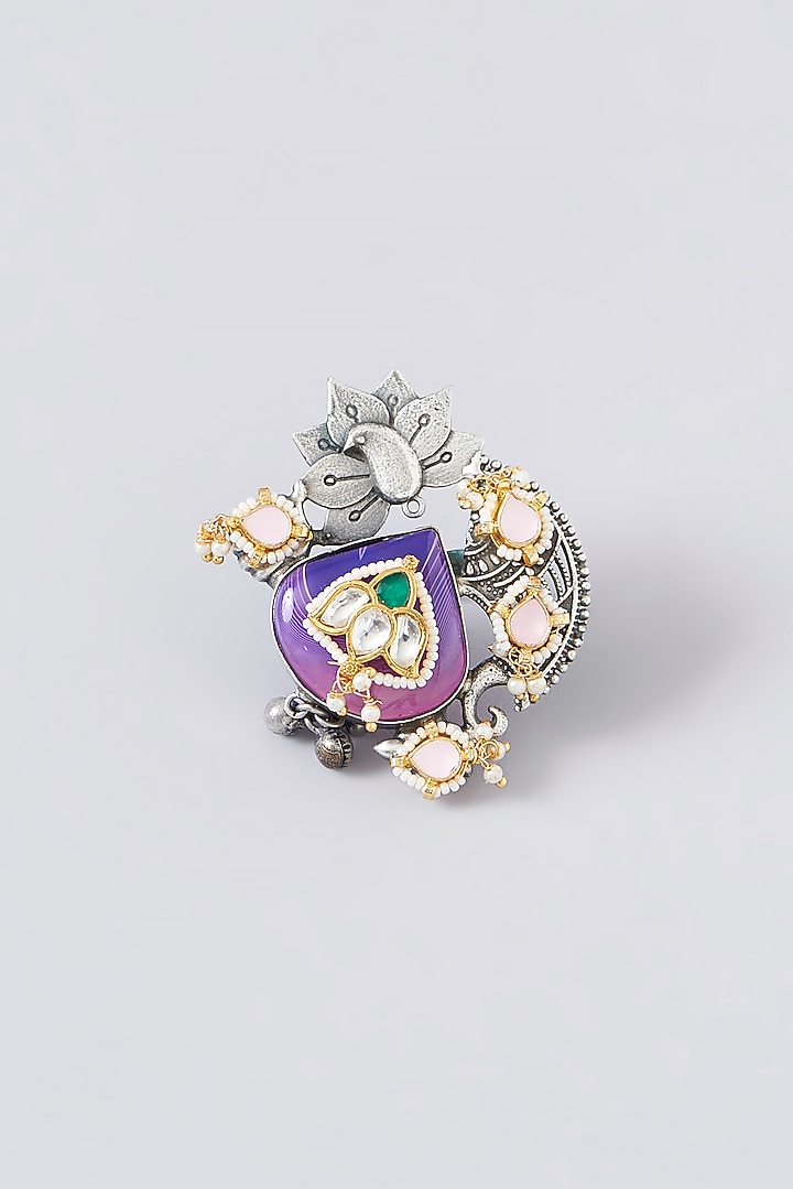 Black Rhodium Finish Multi-Colored Stone Ring by VASTRAA Jewellery at Pernia's Pop Up Shop