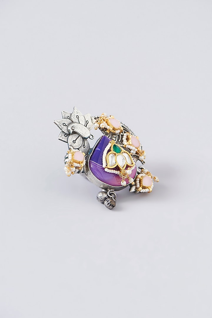 Black Rhodium Finish Multi-Colored Stone Ring by VASTRAA Jewellery at Pernia's Pop Up Shop