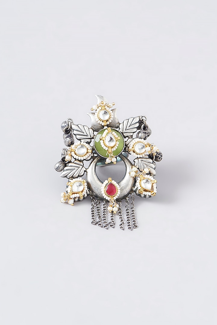 Black Rhodium Finish Multi-Colored Stone Ring by VASTRAA Jewellery at Pernia's Pop Up Shop